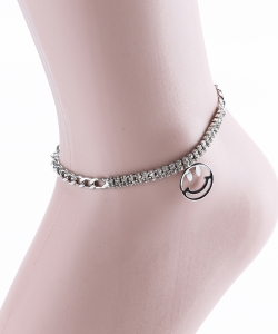 Smiley Rhinestone Chain Anklet AN320031 SILVER